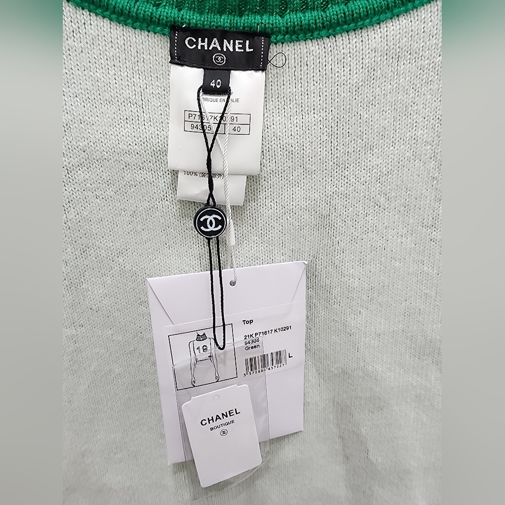 New Chanel Sweater Shirt Top, size 40, Cashmere, Green. - Picture 10 of 16